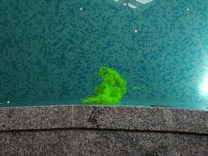 Farbwasseraustritt im Pool bei Überlaufrinnen-Prüfung